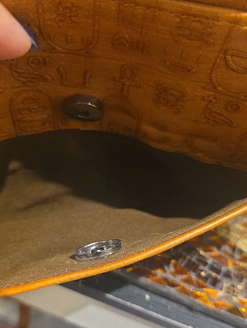 Vintage Tan Embossed Egyptian Motif Messenger Bag